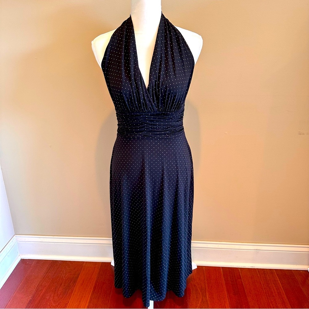 Evan Picone Black and Gold Halter Dress Size 4